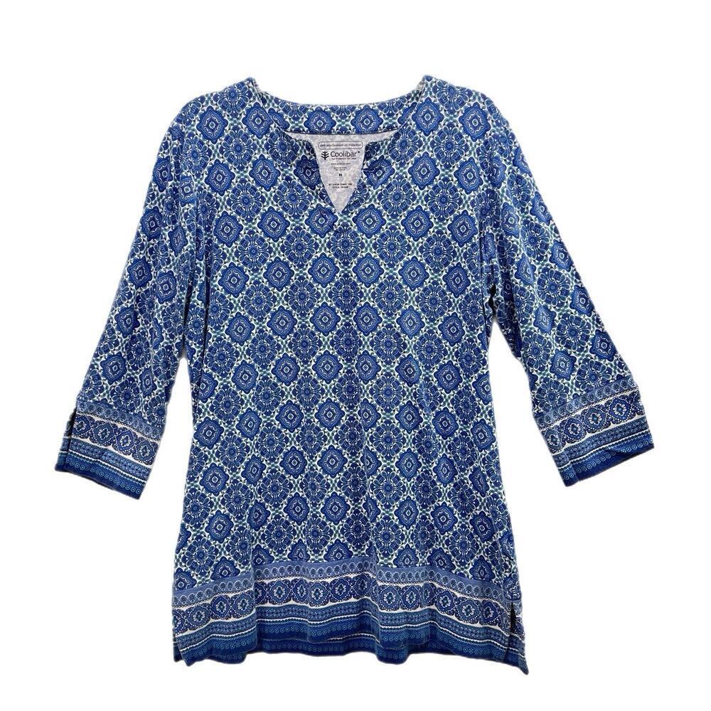 Coolibar Pullover 3/4 Sleeve St Lucia Tunic Tunic Top Medium Blue UPF 50+ Bamboo